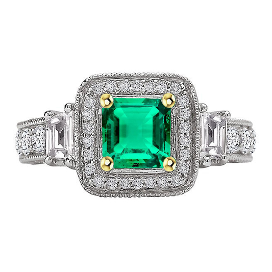 Taglio Smeraldo Smeraldo Fine anello in Oro Bicolore 14K – vista principale