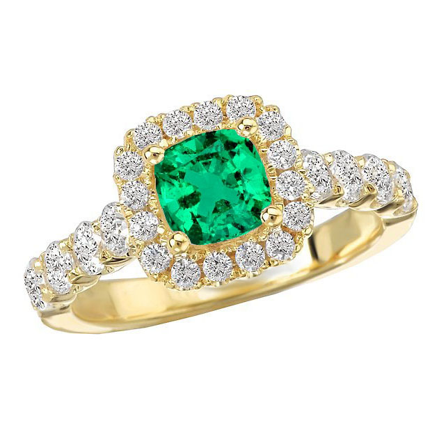 Anello con Pietra Preziosa Oro Giallo 14K con Smeraldo – vista frontale