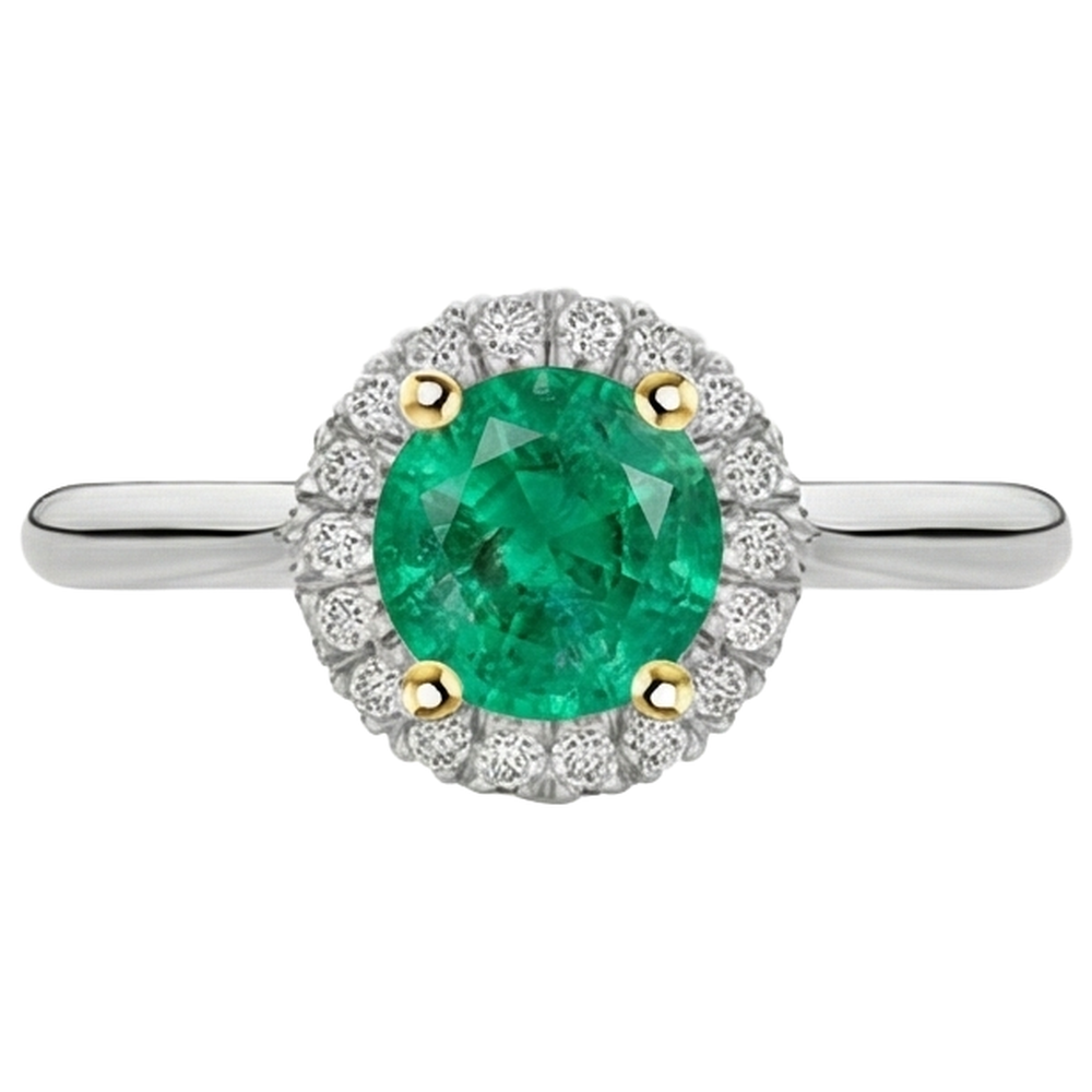 Smeraldo Fine Anello con Pietra Preziosa 2 carati Oro Bicolore 14K – vista angolare
