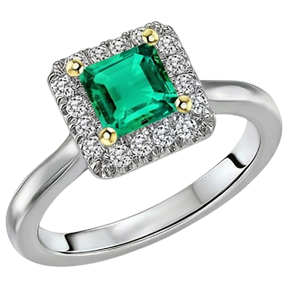 Smeraldo Colombiano Taglio Princess Anello con Pietra Preziosa in Oro Due Toni 14K – vista laterale