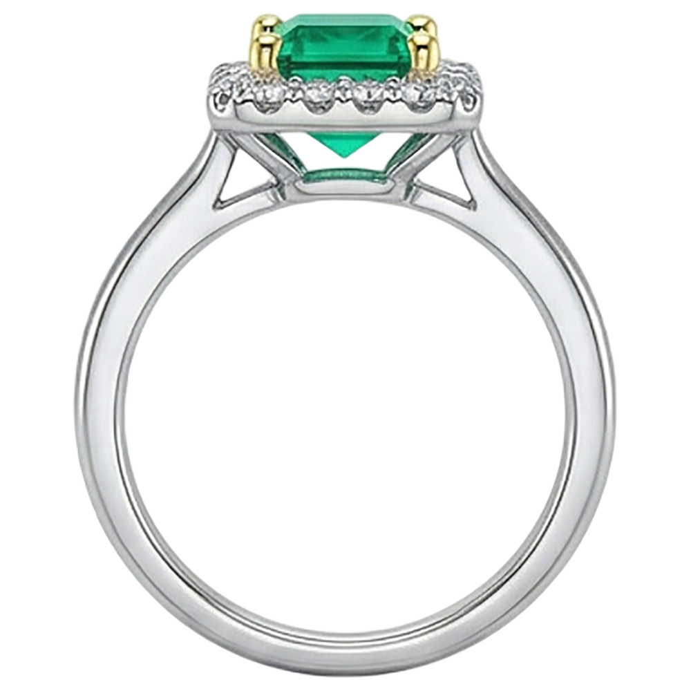 Taglio Princess Smeraldo Colombiano anello in Oro Due Toni 14K – vista angolare