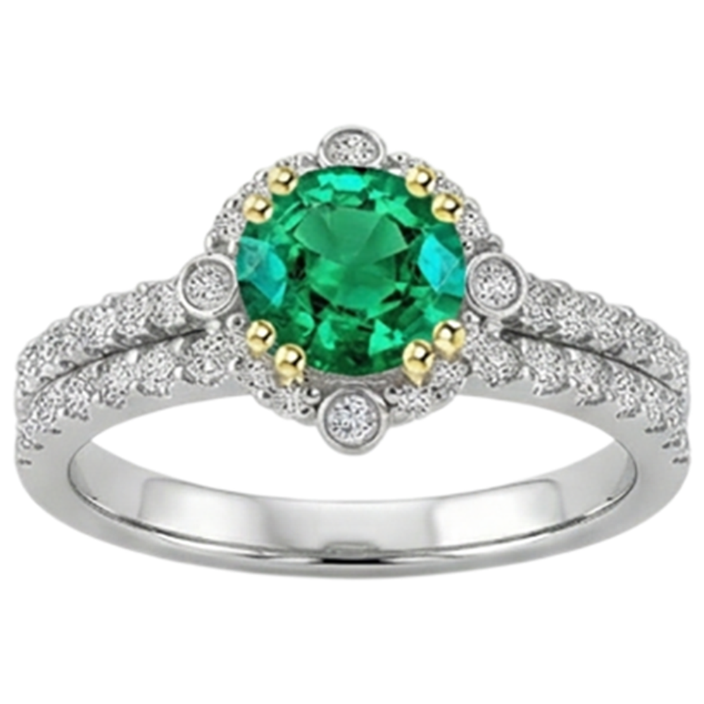 Anello con Gemma Oro 14 Carati Bicolore con Smeraldo Fine – vista angolare