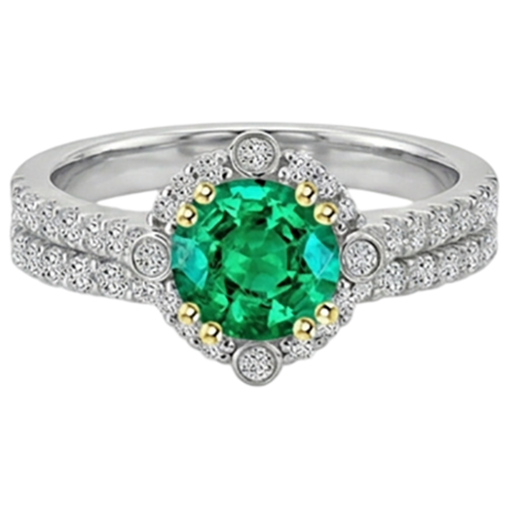 Anello con Gemma Oro 14 Carati Bicolore con Smeraldo Fine – vista profilo