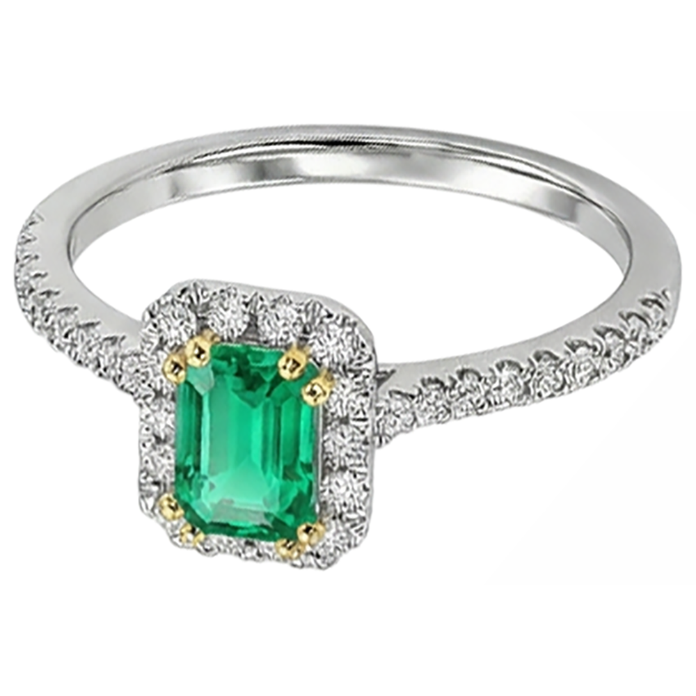 Smeraldo Fine Anello con Pietra Preziosa 1,50 carati Oro Bicolore 14K – vista angolare