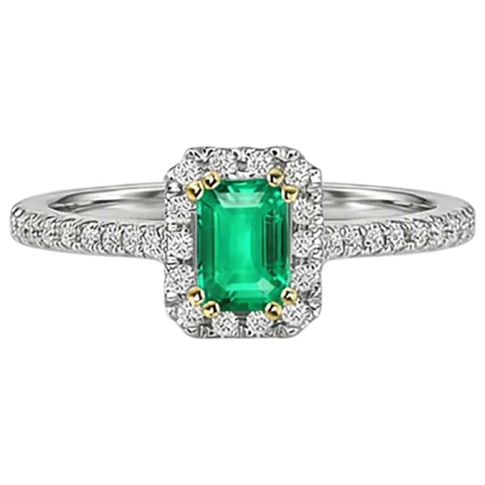 Anello con Pietra Preziosa Oro Bicolore 14K con Smeraldo Fine – vista frontale
