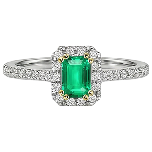 Anello con Pietra Preziosa Oro Bicolore 14K con Smeraldo Fine – vista frontale