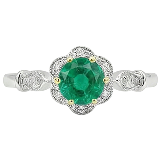 Smeraldo Colombiano Anello Pietra Colorata 2 carati Oro Bicolore 14K – vista frontale