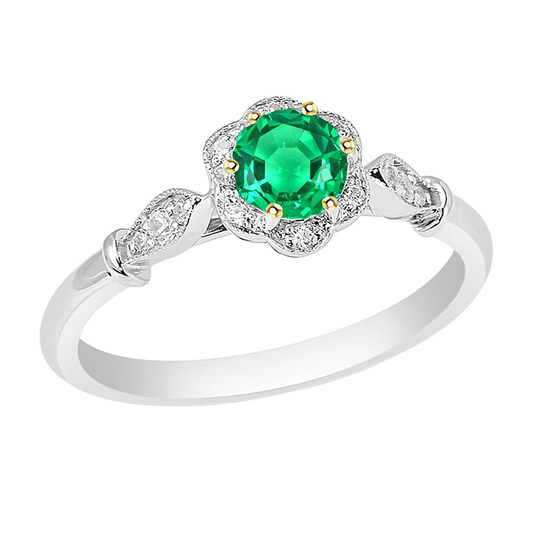 Anello Pietra Colorata Oro Bicolore 14K con Smeraldo Colombiano – vista principale