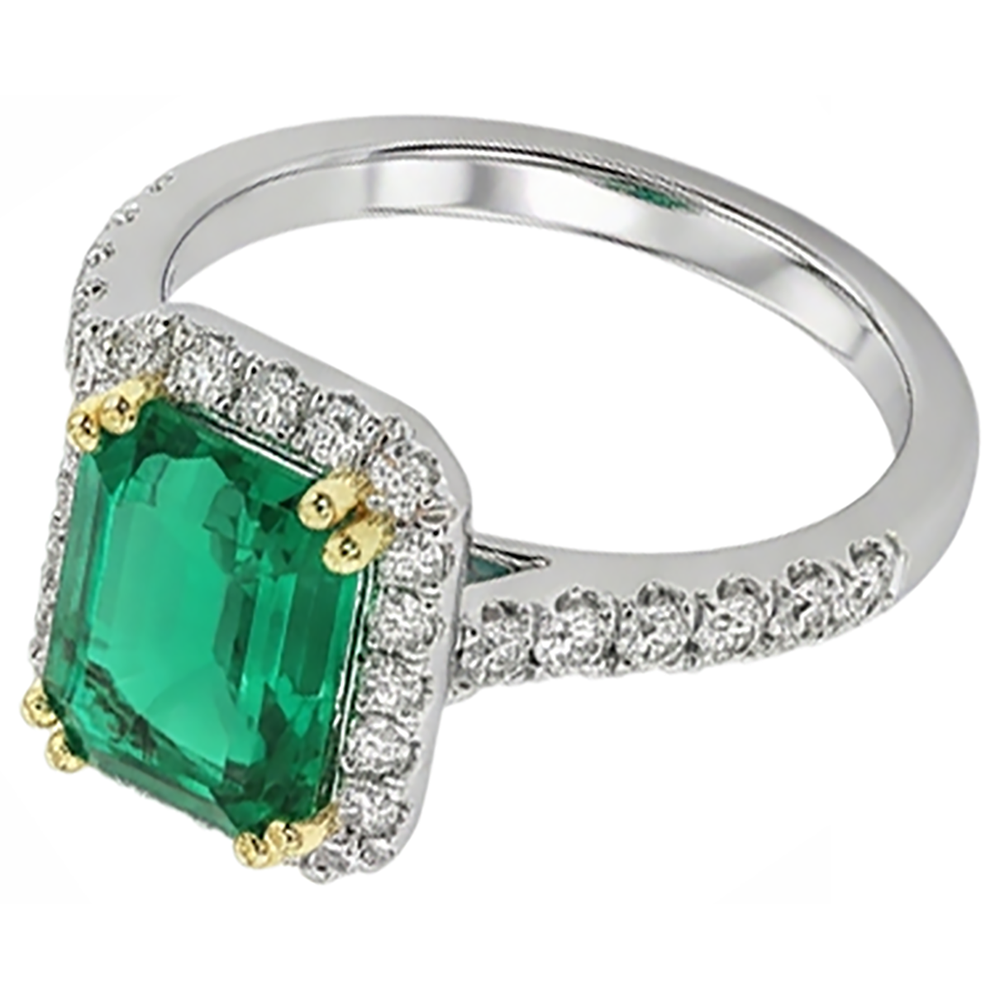 Smeraldo Fine Anello con Gemma 2-carati Oro Due Toni 14K – vista laterale