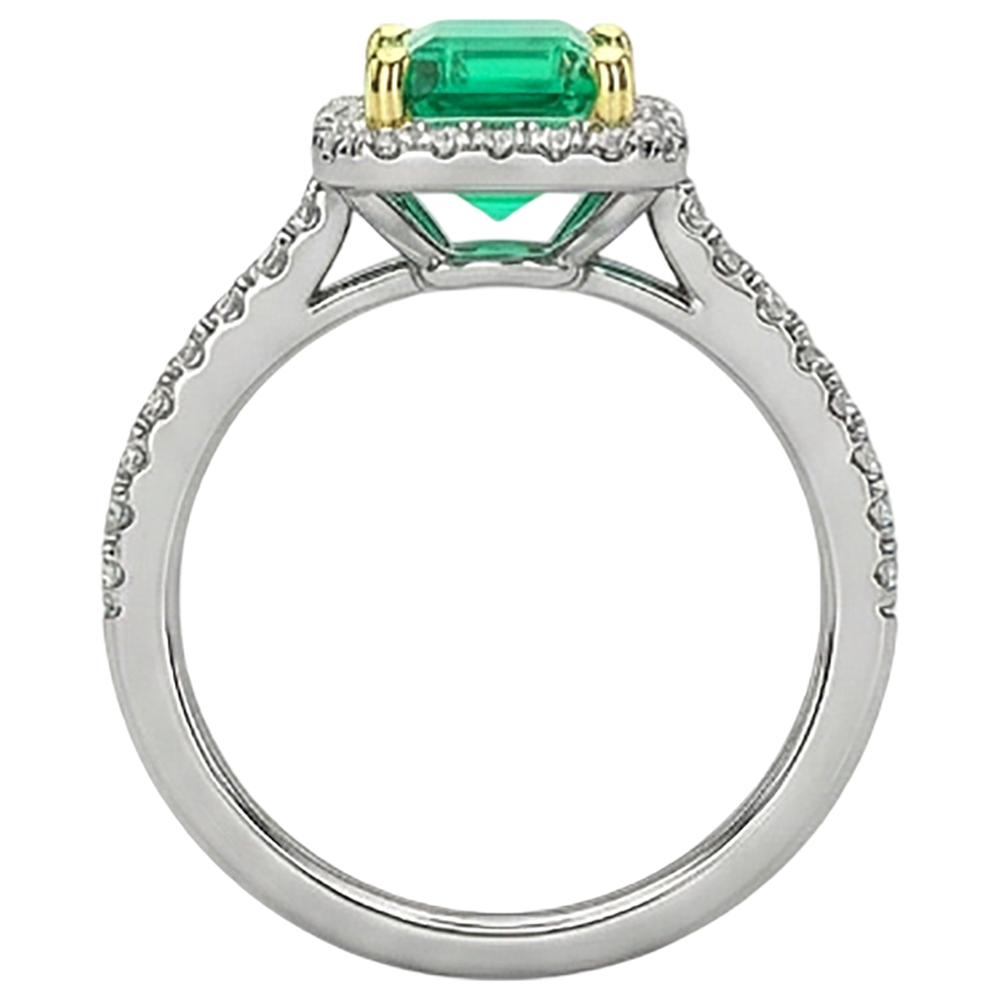 Taglio Smeraldo Smeraldo Colombiano anello in Oro Due Toni 14K – vista posteriore