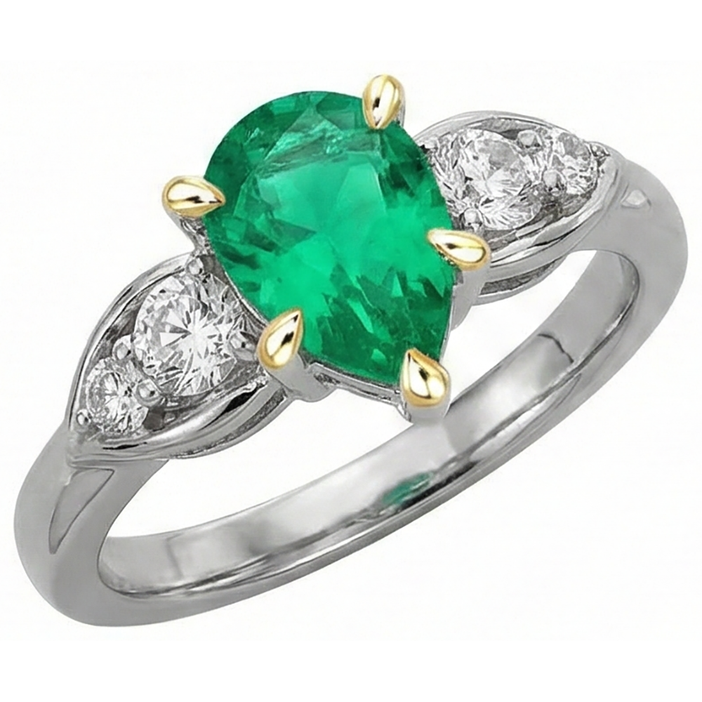 Taglio a Pera Smeraldo Fine anello in Oro 14 Carati Bicolore – vista laterale