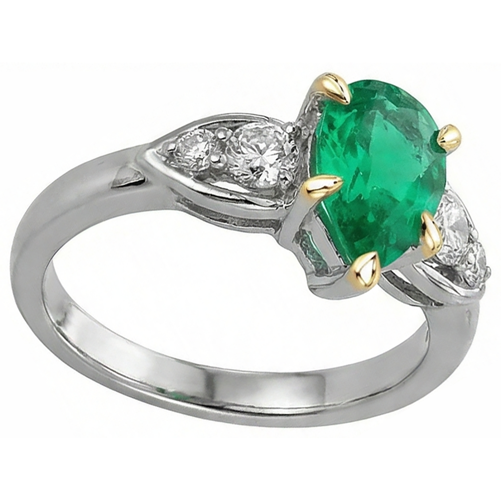 Smeraldo Fine Anello Pietra Colorata 2 carati Oro 14 Carati Bicolore – vista angolare