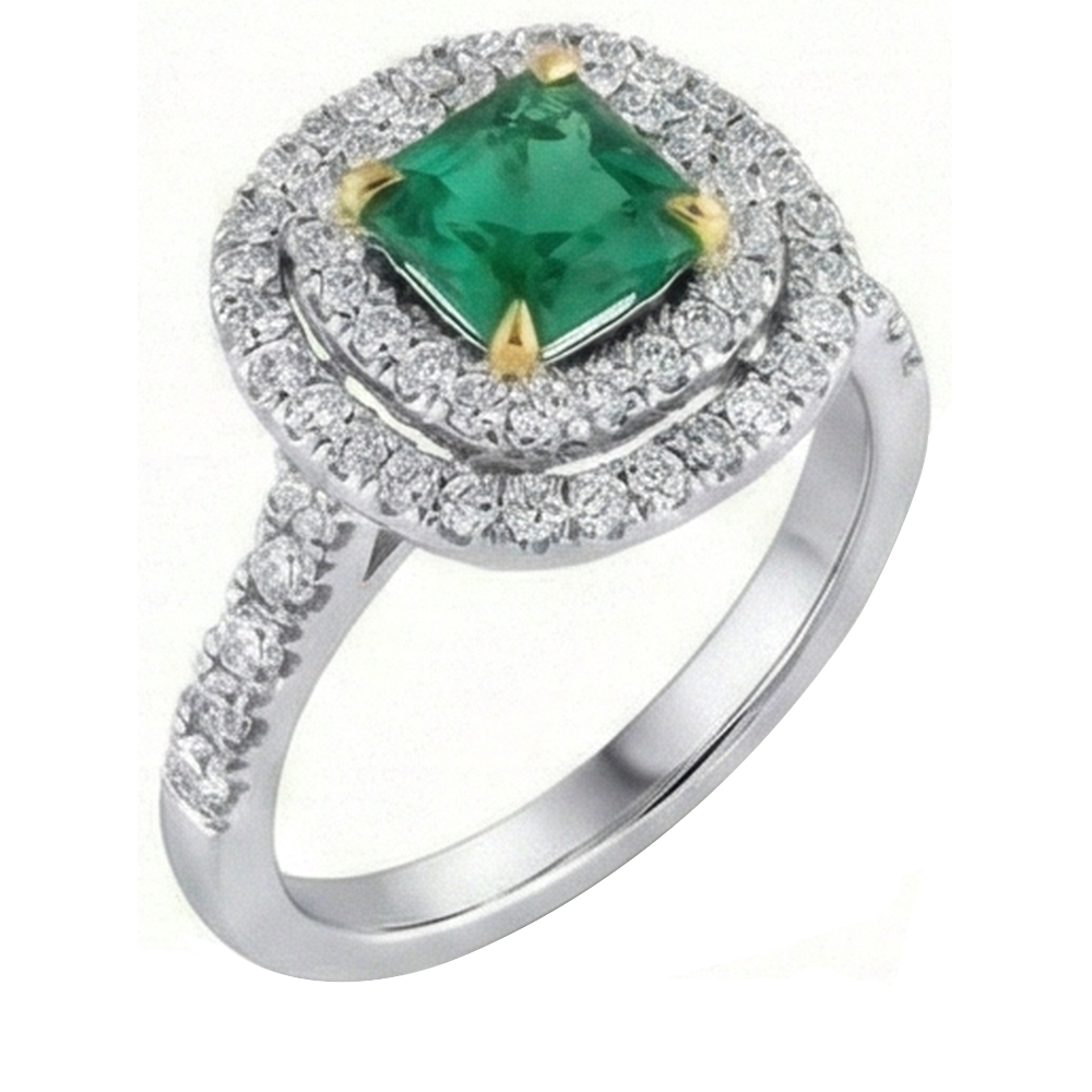 Artigianale Green Emerald Ring 3,70 carati – vista frontale