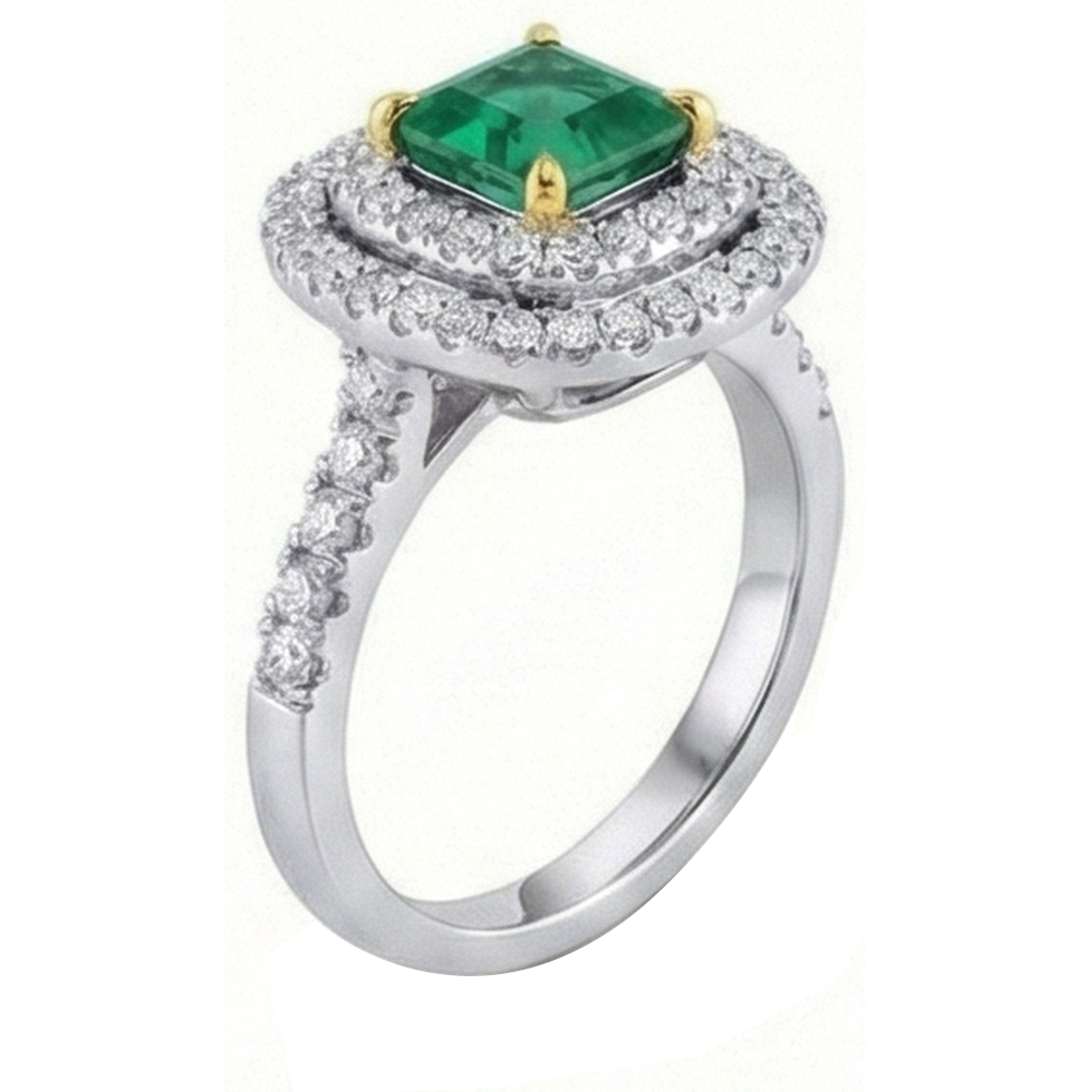 Artigianale Green Emerald Ring 3,70 carati – vista angolare