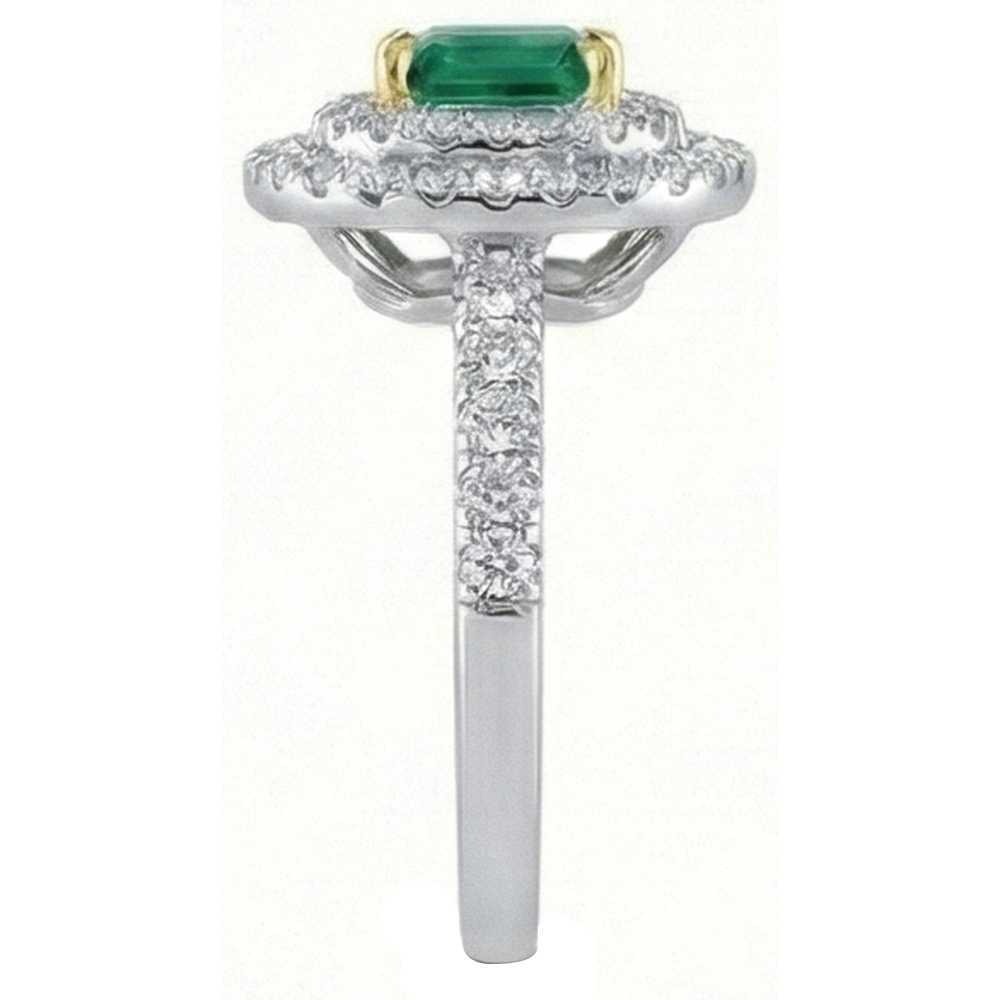 Smeraldo Colombiano Green Emerald Ring 3,70-carati Oro 14 Carati Bicolore – vista profilo