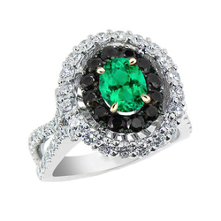 14K Diamante Nero Smeraldo Fine Anello con Pietra Preziosa 2