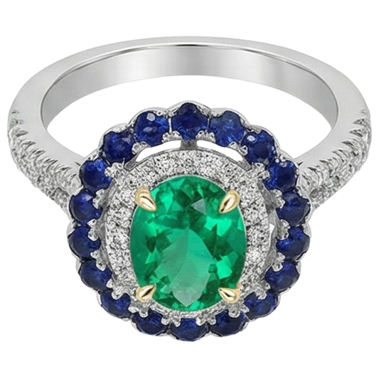 Smeraldo Colombiano Anello con Pietra Preziosa 2-carati Oro Due Toni 14K – vista frontale