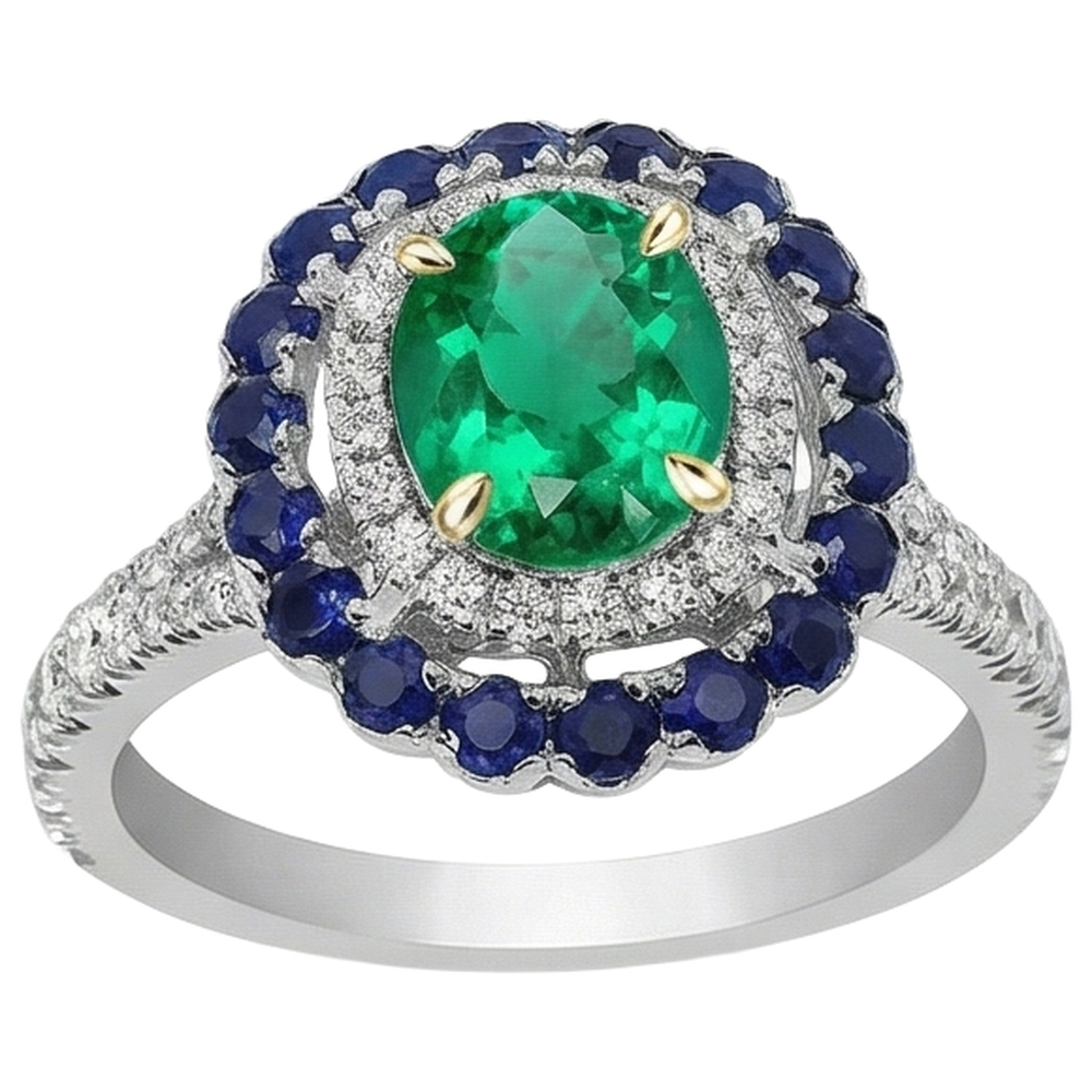 Anello con Pietra Preziosa Oro Due Toni 14K con Smeraldo Colombiano – vista profilo