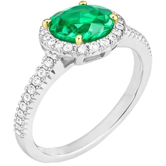 Smeraldo Anello Pietra Colorata 2 carati Oro Bicolore 14K – vista frontale