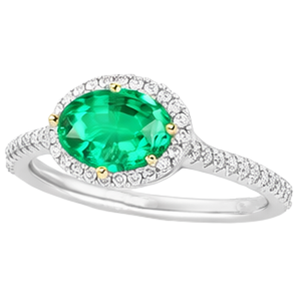 Smeraldo Anello Pietra Colorata 2-carati Oro Bicolore 14K – vista angolare