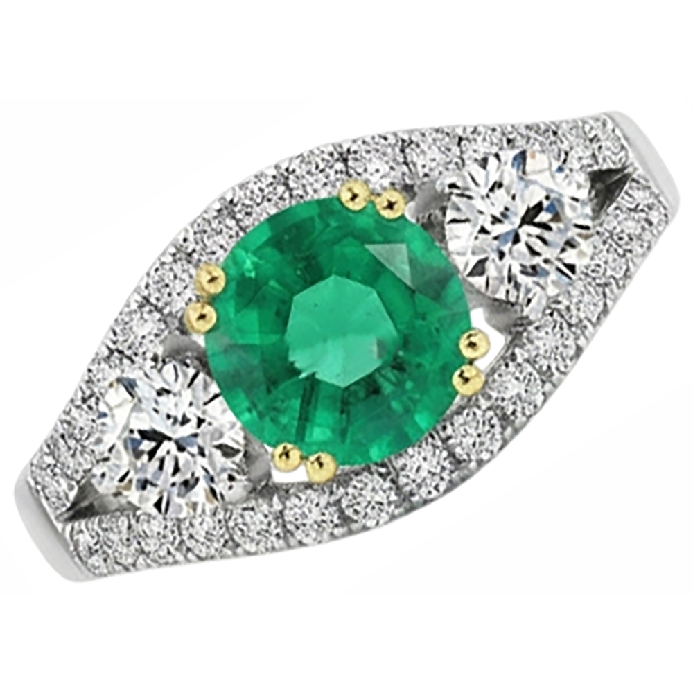 Anello con Pietra Preziosa Oro Due Toni 14K con Smeraldo Colombiano – vista angolare