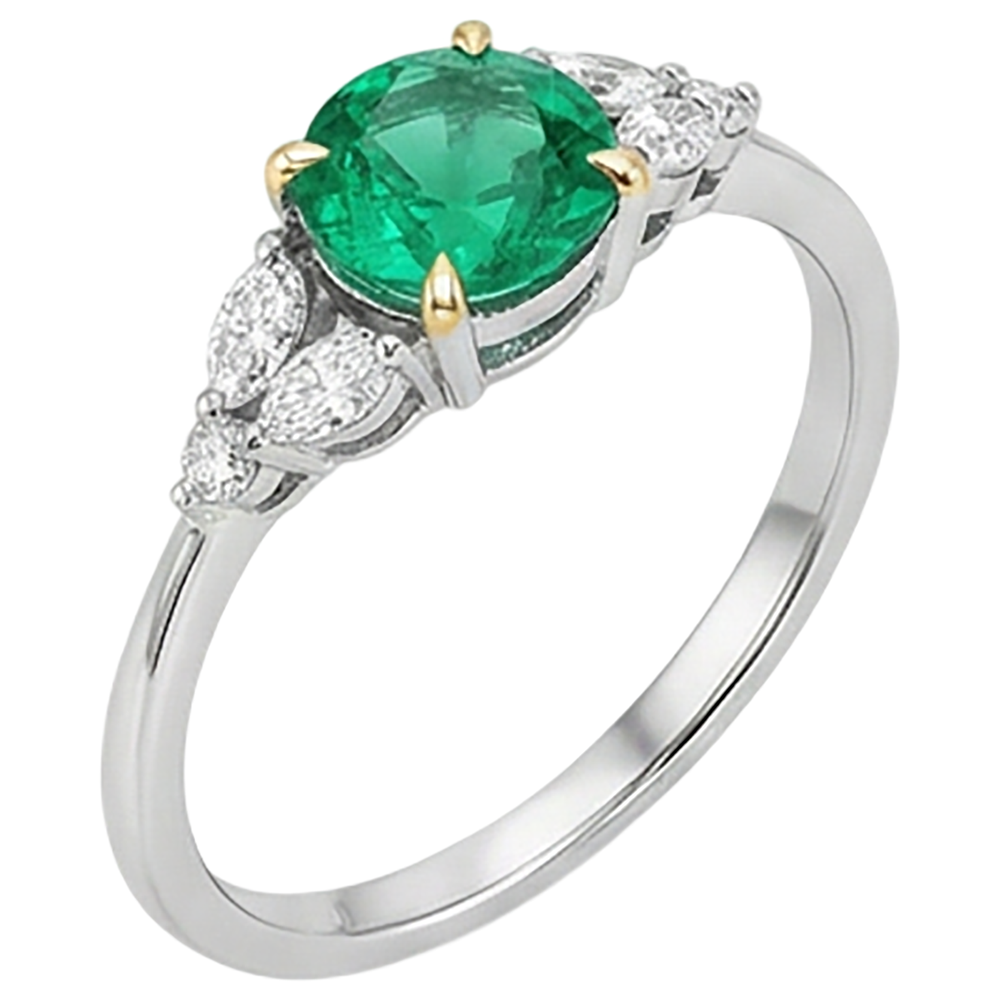 Smeraldo Fine Anello Pietra Colorata 2-carati Oro 14 Carati Bicolore – vista angolare