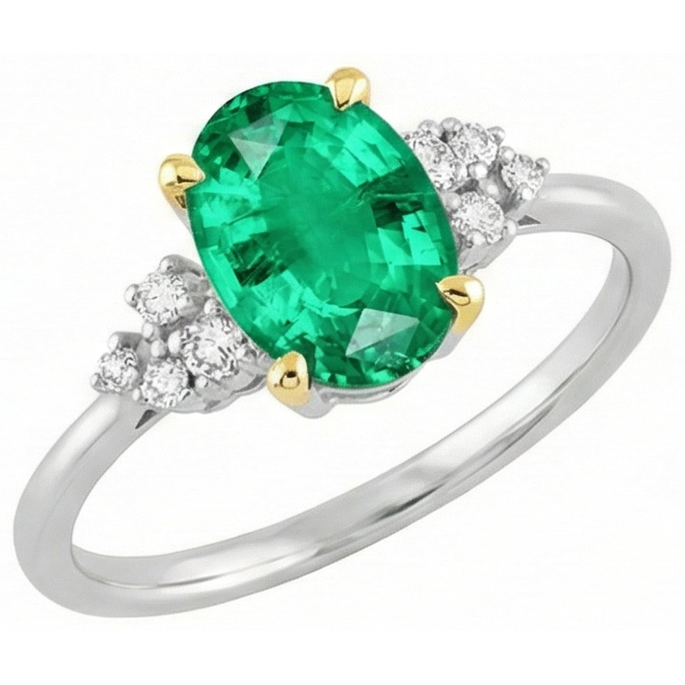 Anello con Pietra Preziosa Oro Due Toni 14K con Smeraldo – vista frontale