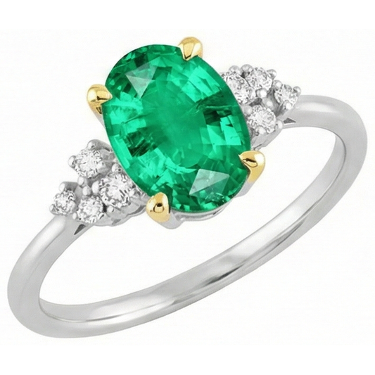 Anello con Pietra Preziosa Oro Due Toni 14K con Smeraldo – vista frontale