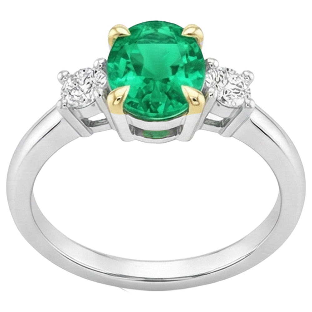 Smeraldo Colombiano Anello con Pietra Preziosa 2-carati Oro Bicolore 14K – vista profilo