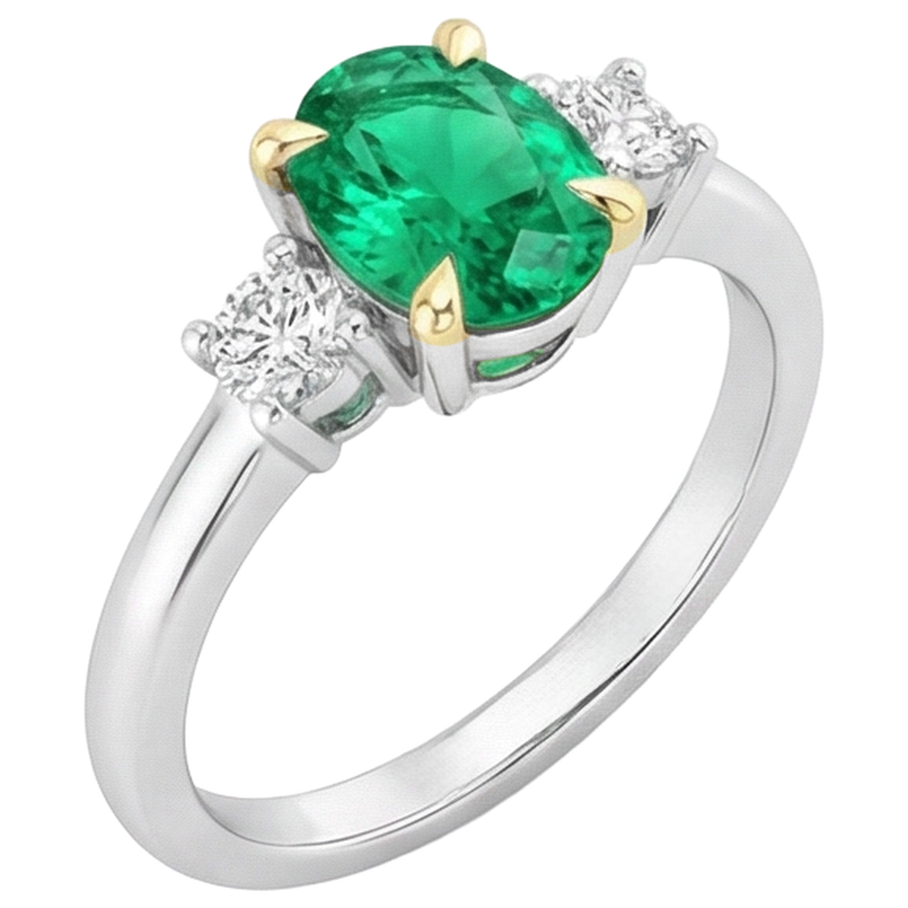 Smeraldo Colombiano Anello con Pietra Preziosa 2 carati Oro Bicolore 14K – vista frontale