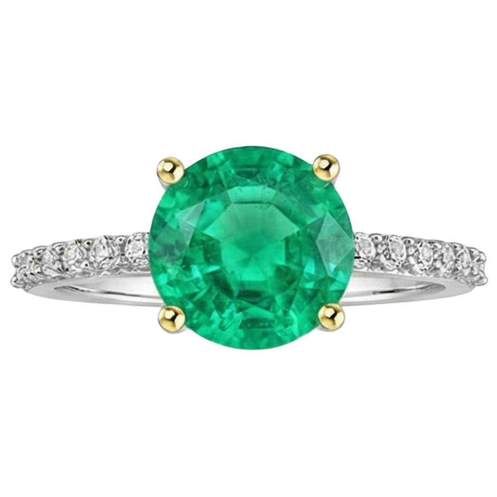 Smeraldo Colombiano Anello con Pietra Preziosa 2 carati Oro 14 Carati Bicolore – vista profilo