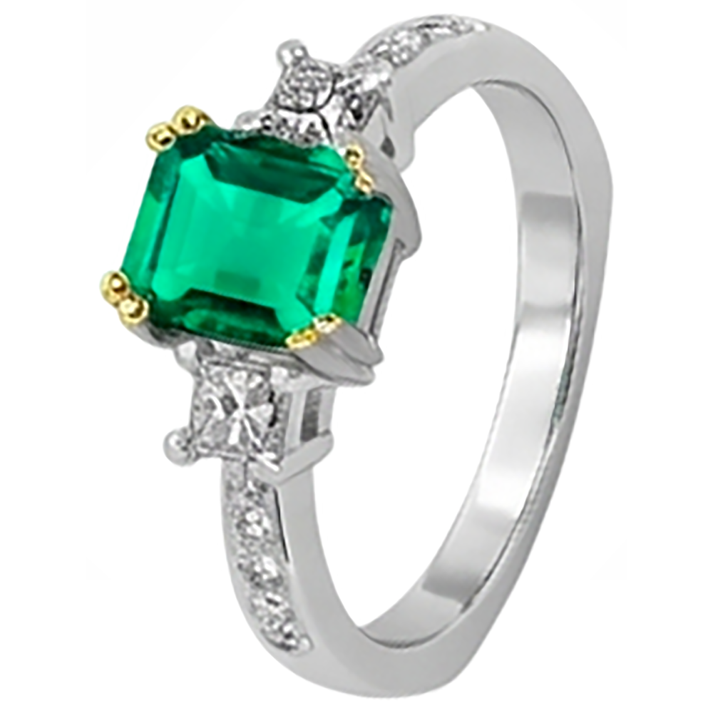 Taglio Smeraldo Smeraldo Colombiano anello in Oro Due Toni 14K – vista angolare