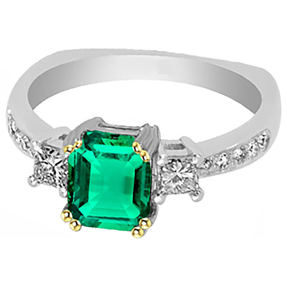 Taglio Smeraldo Smeraldo Colombiano anello in Oro Due Toni 14K – vista frontale