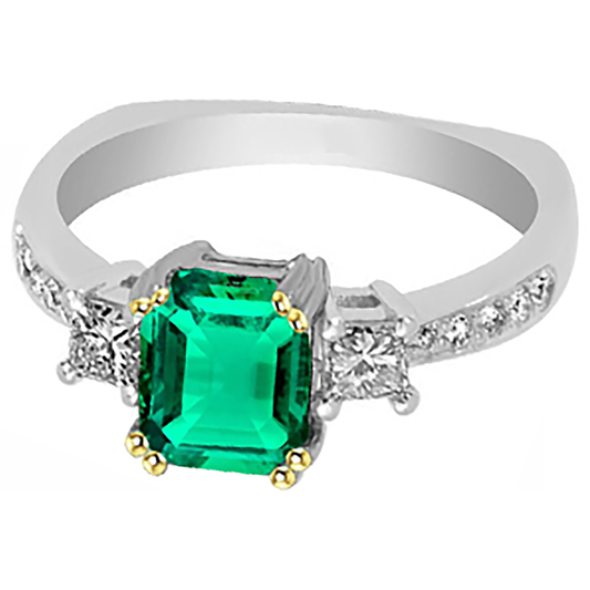 Taglio Smeraldo Smeraldo Colombiano anello in Oro Due Toni 14K – vista frontale