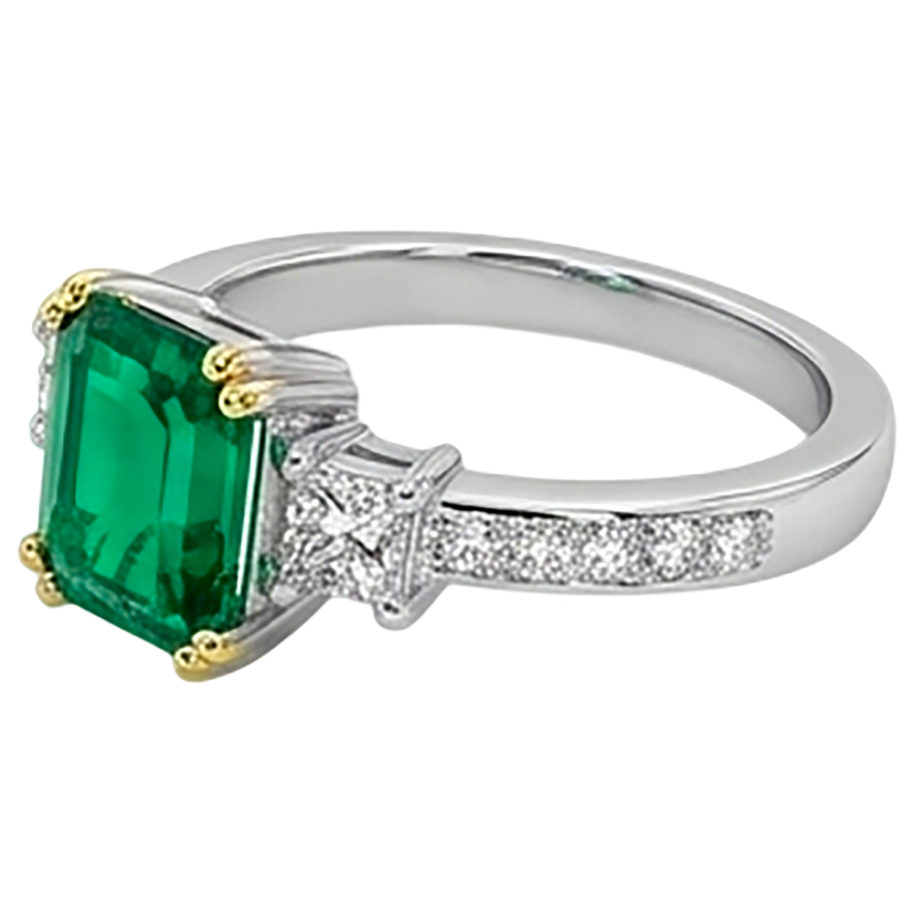 Smeraldo Colombiano Anello con Pietra Preziosa 2-carati Oro Due Toni 14K – vista profilo