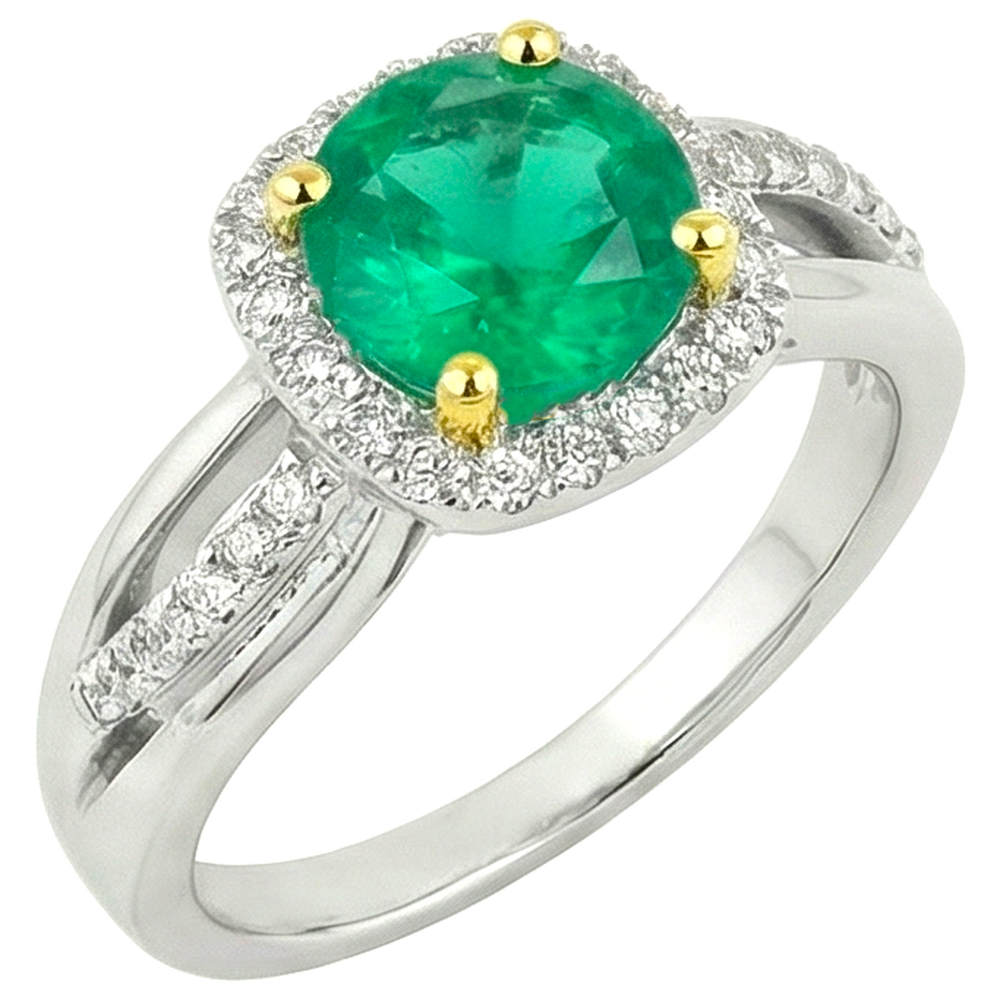 Anello con Pietra Preziosa Oro 14 Carati Bicolore con Smeraldo – vista laterale