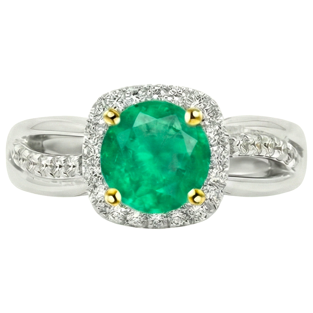 Anello con Pietra Preziosa Oro 14 Carati Bicolore con Smeraldo – vista frontale