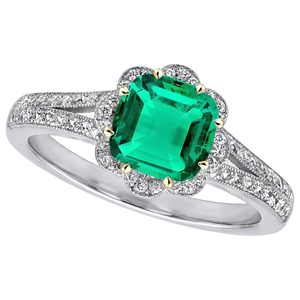 Smeraldo Fine Anello con Pietra Preziosa 3,50 carati Oro Due Toni 14K – vista angolare