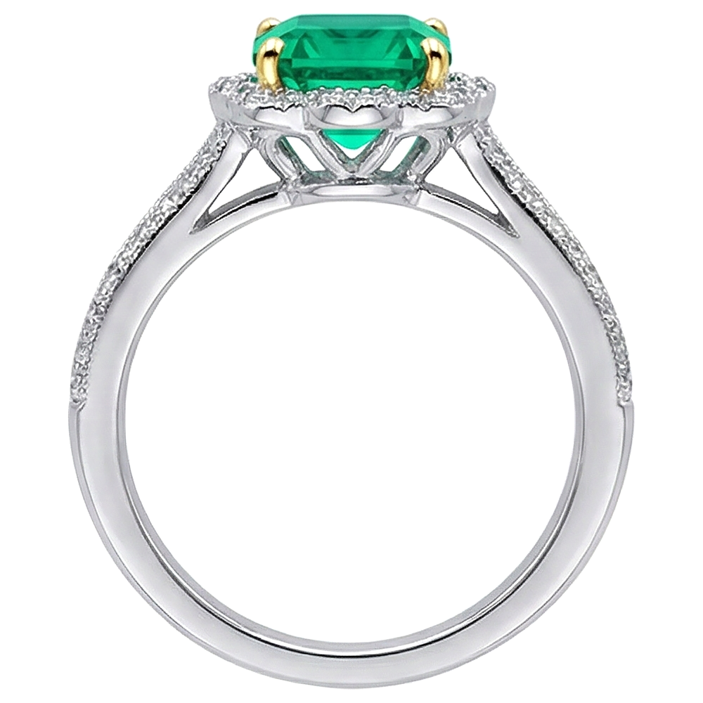 Anello con Pietra Preziosa Oro Due Toni 14K con Smeraldo Fine – vista profilo