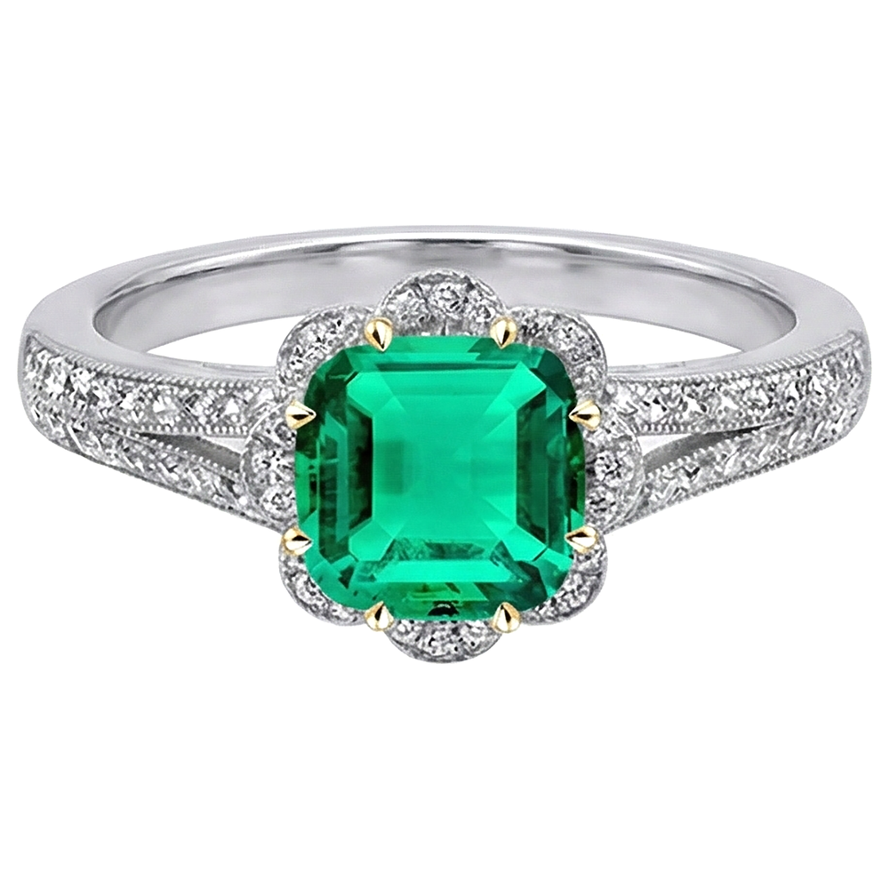 Anello con Pietra Preziosa Oro Due Toni 14K con Smeraldo Fine – vista laterale