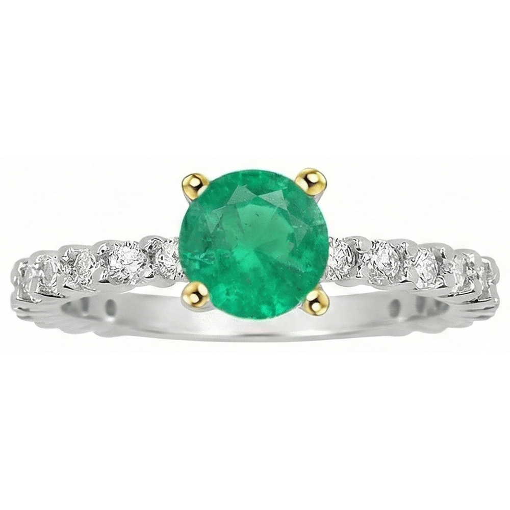 Anello Pietra Colorata Oro Due Toni 14K con Smeraldo Colombiano – vista laterale