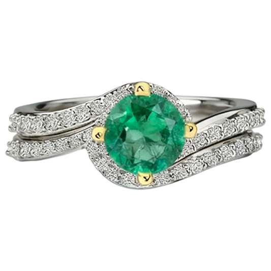 Anello con Gemma Oro 14 Carati Bicolore con Smeraldo Fine – vista frontale