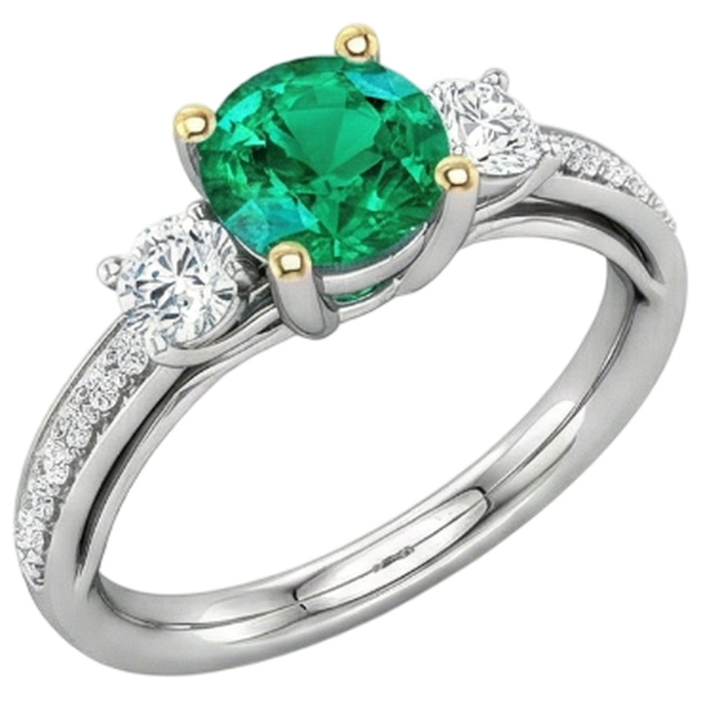 Anello con Pietra Preziosa Oro Bicolore 14K con Smeraldo – vista laterale