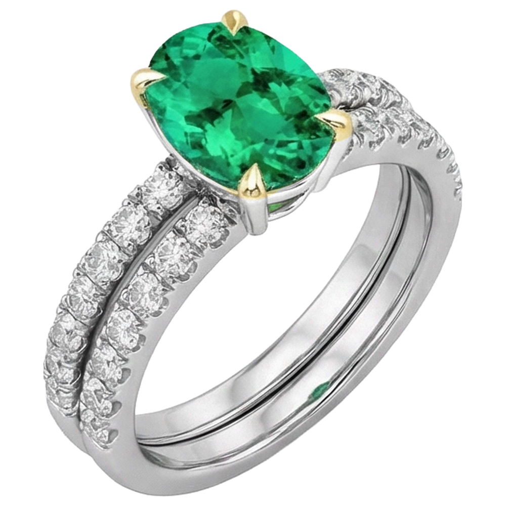 Smeraldo Colombiano Anello con Pietra Preziosa 2,50-carati Oro Due Toni 14K – vista laterale