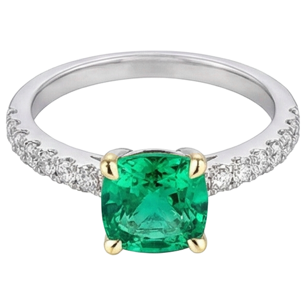 Anello con Gemma Oro Bicolore 14K con Smeraldo Fine – vista angolare