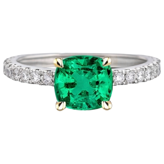 Smeraldo Fine Anello con Gemma 3 carati Oro Bicolore 14K – vista frontale