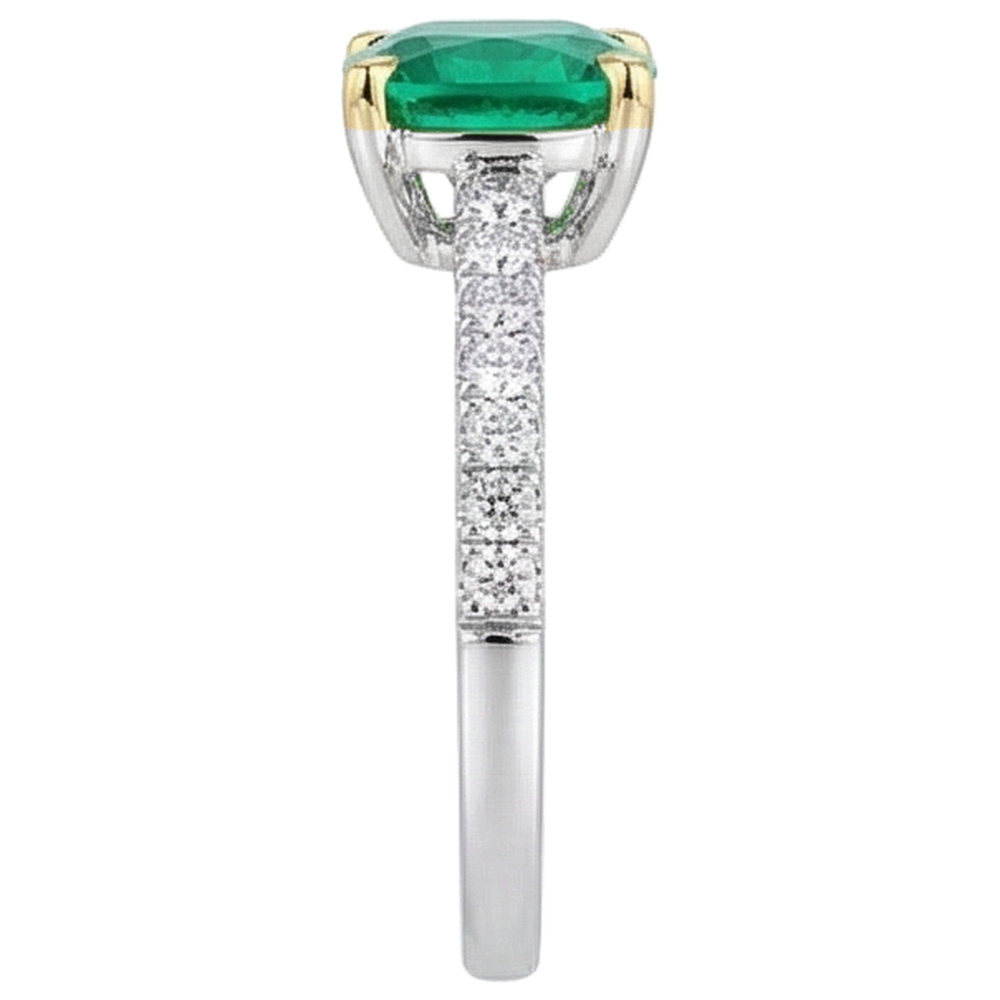 Cuscino Smeraldo Fine anello in Oro Bicolore 14K – vista profilo