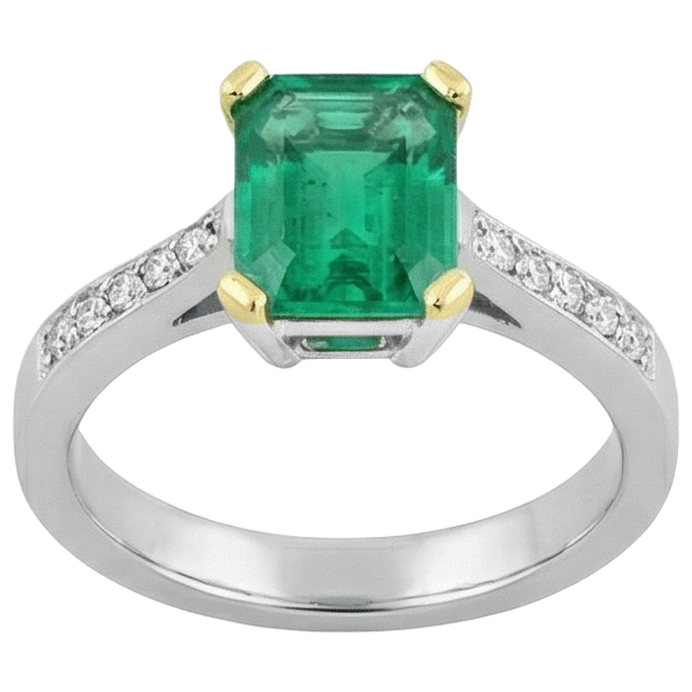 Anello con Gemma Oro Due Toni 14K con Smeraldo Colombiano – vista frontale
