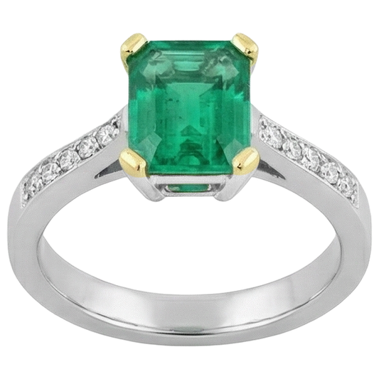 Anello con Gemma Oro Due Toni 14K con Smeraldo Colombiano – vista frontale