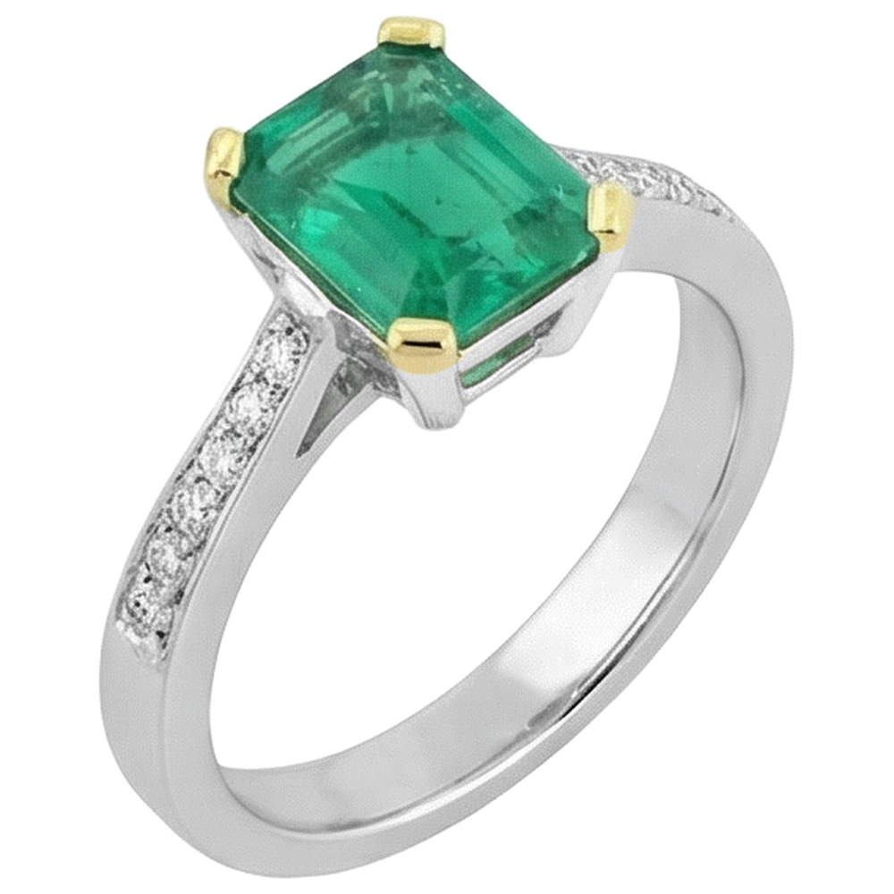 Anello con Gemma Oro Due Toni 14K con Smeraldo Colombiano – vista laterale
